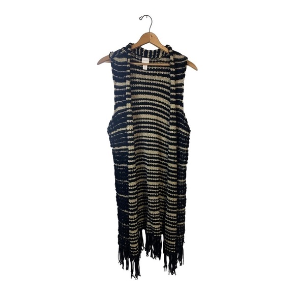 Chico’s Knit Black and Gold Cardigan Vest - Picture 1 of 8